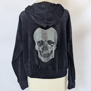 Truth By Republic Velour Lounge Set Hoodie Joggers Skull Embellished Black M NWT